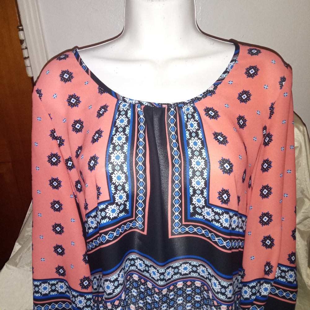 Bohemian Floral Print Blouse Long Sleeve Size Medium